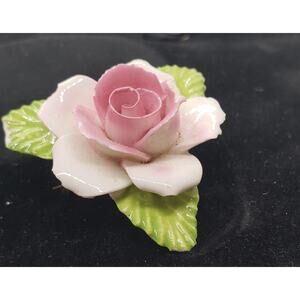 Vintage English Bone China Pink Rose Flower Brooch Pin Handmade Porcelain 3d
